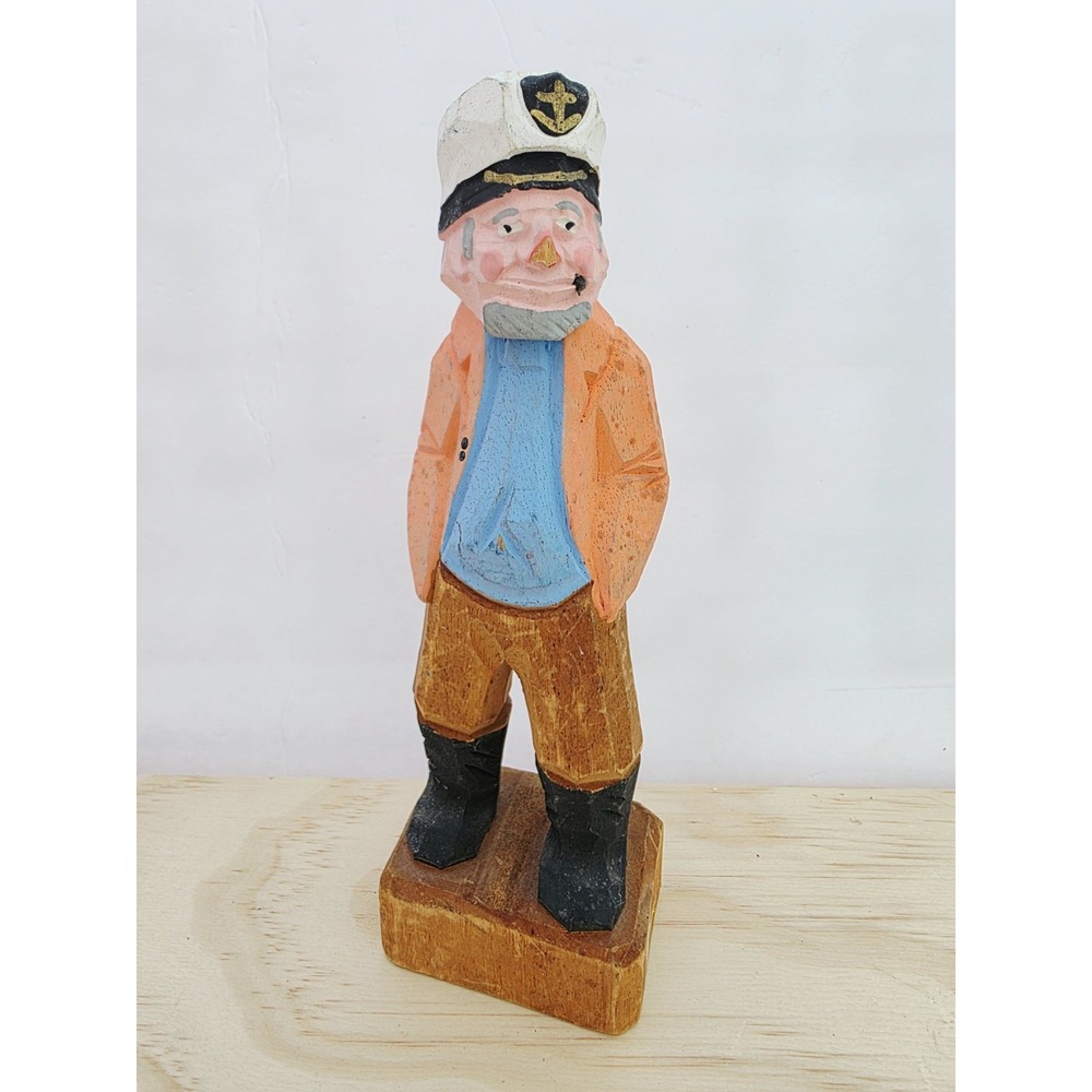 Vintage Hand Carved Wooden Sea Captain Sailor Fisherman Nautical Folk Art 8"